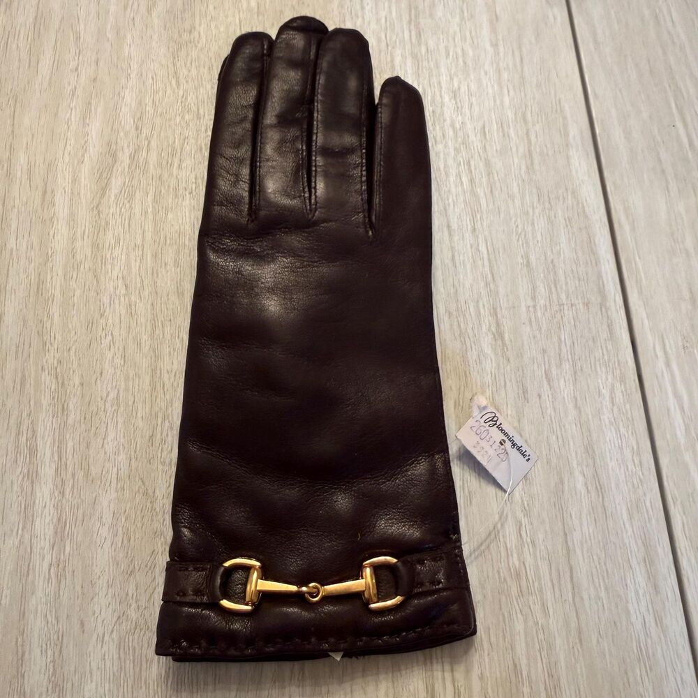 Vintage Bloomingdales Brown Leather Gloves - Horsebit Detail - Size 7 1/2